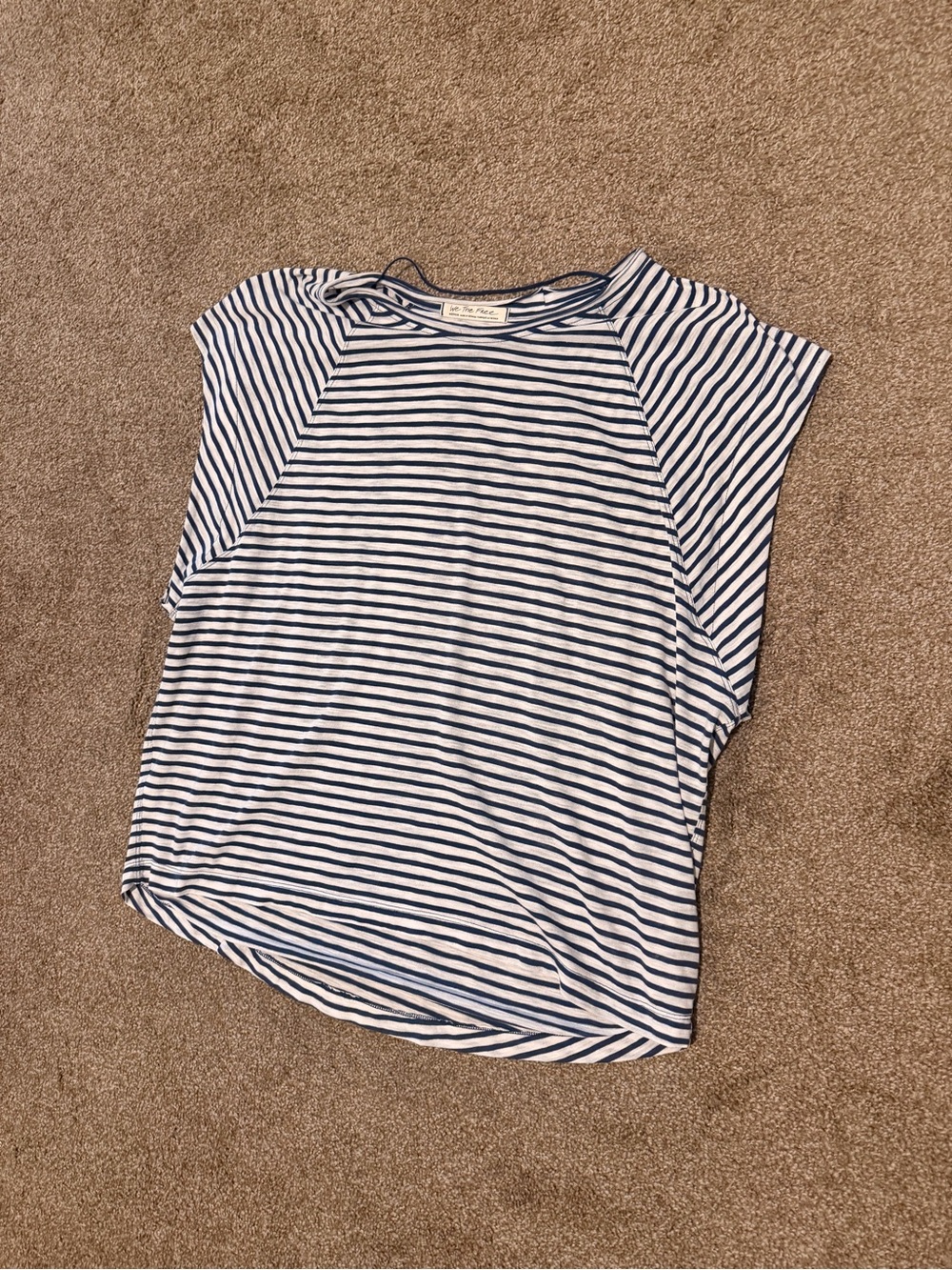We The Free Navy and White Striped Cap-Sleeve Top